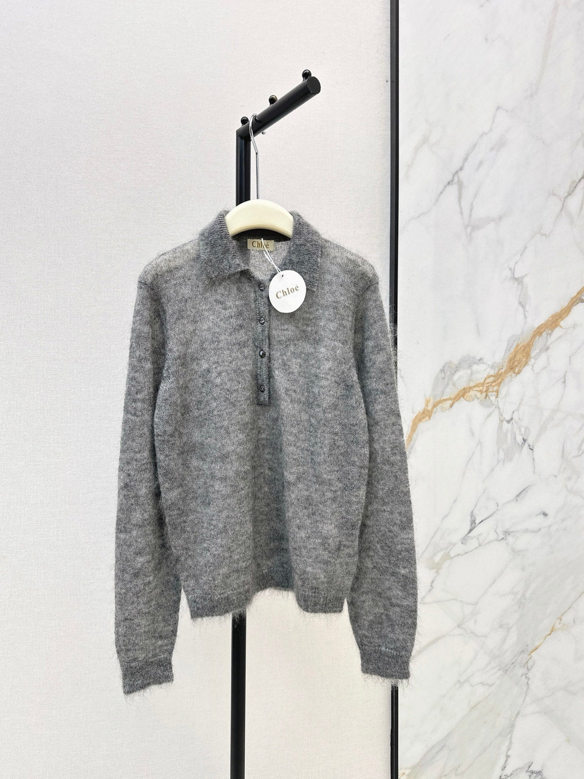 26Latest Autumn/Winter Speckled Grey Mohair Polo-Collar Knit