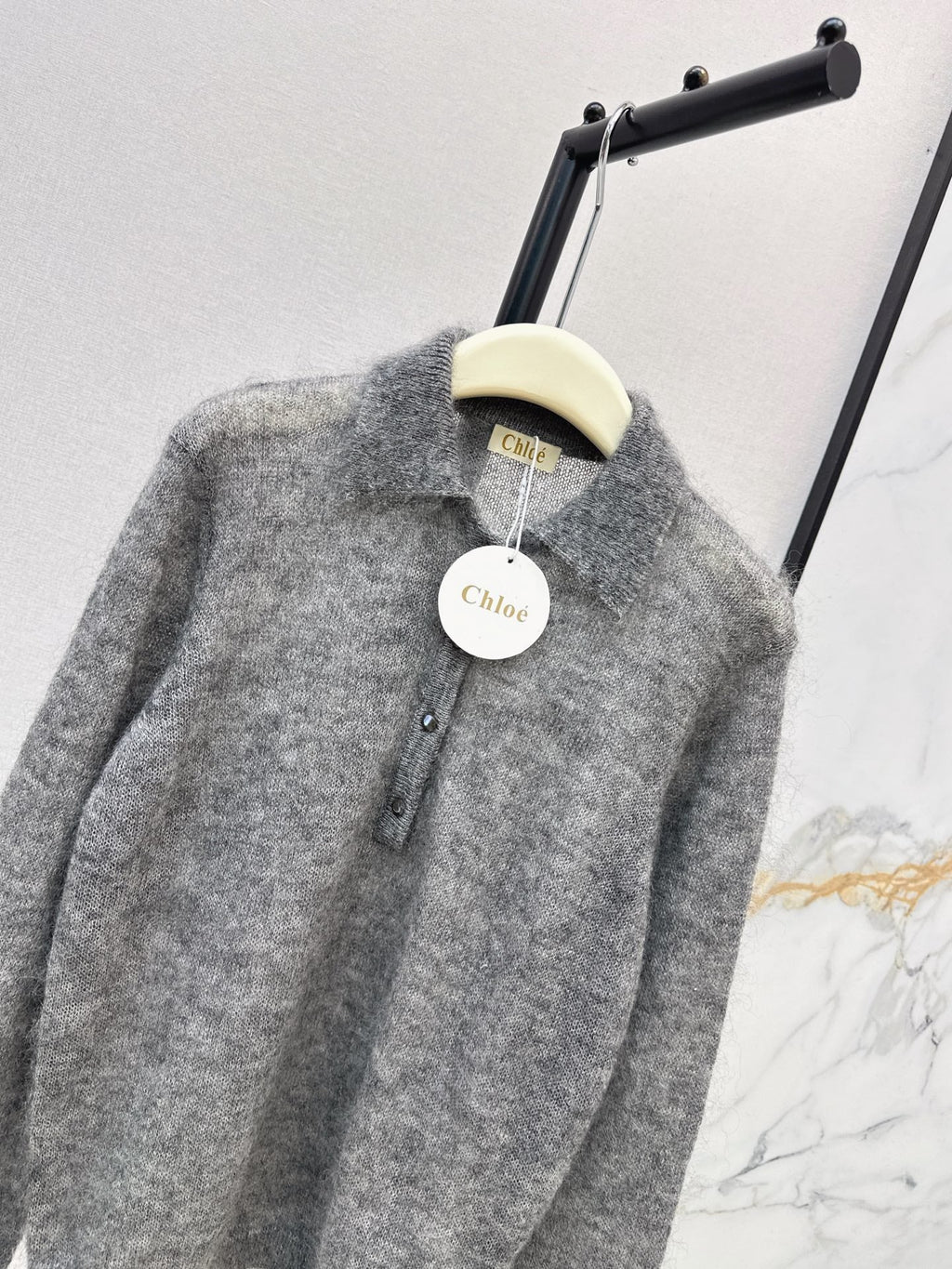 26Latest Autumn/Winter Speckled Grey Mohair Polo-Collar Knit