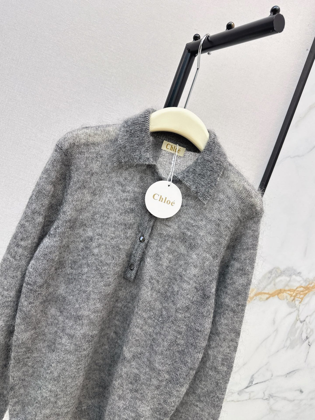 26Latest Autumn/Winter Speckled Grey Mohair Polo-Collar Knit