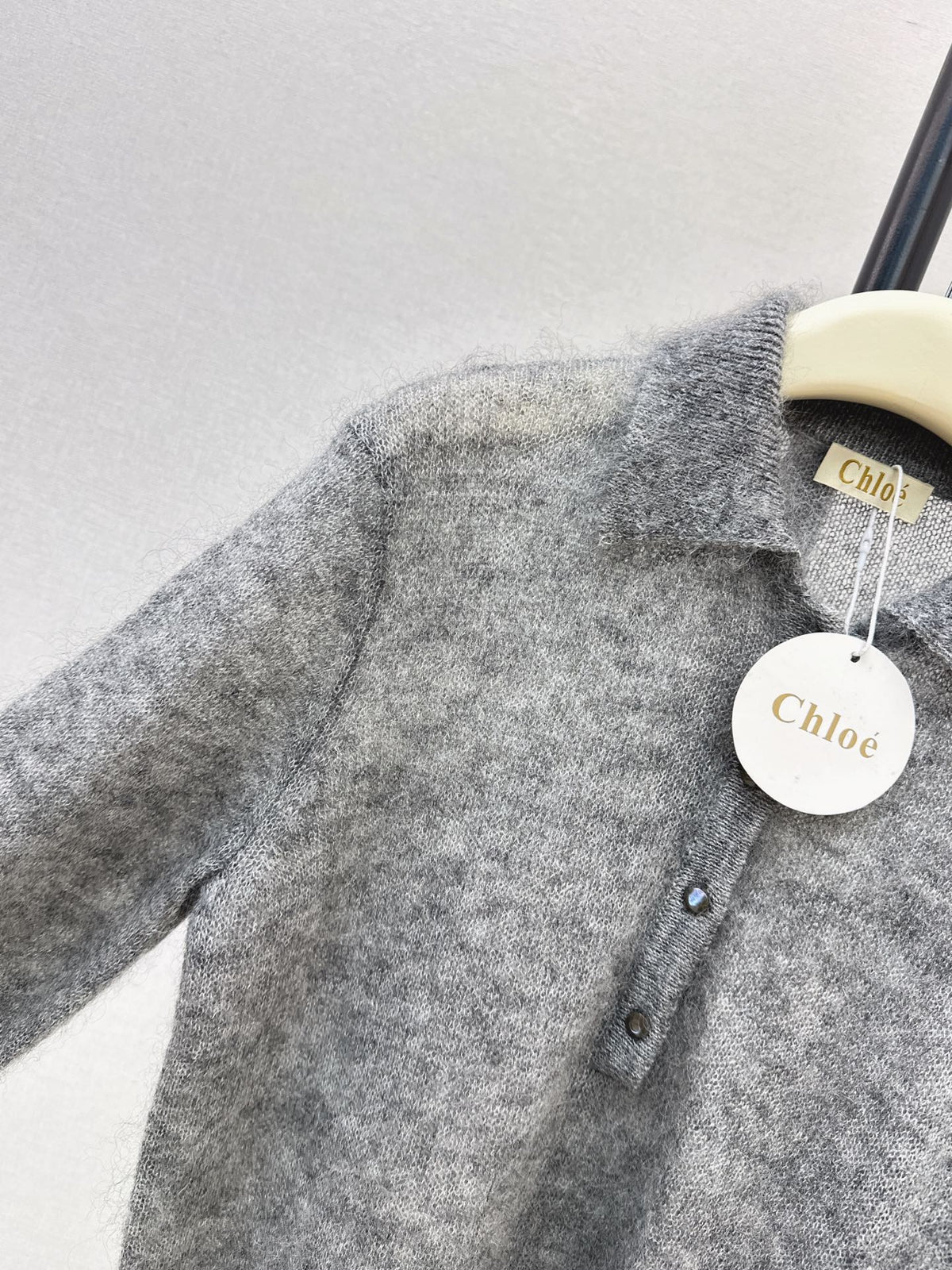 26Latest Autumn/Winter Speckled Grey Mohair Polo-Collar Knit