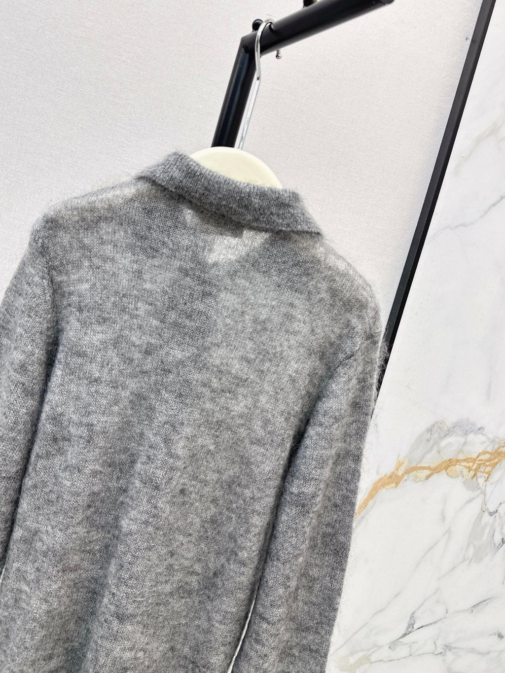 26Latest Autumn/Winter Speckled Grey Mohair Polo-Collar Knit