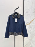 26Latest Autumn/Winter Navy Short Trench Jacket with Leather Accents