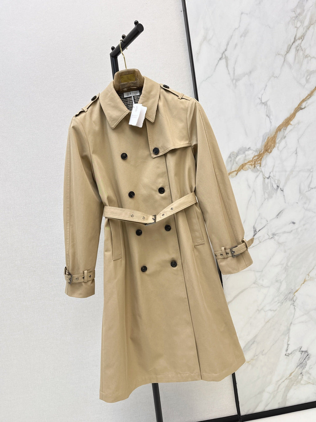 26Latest Autumn/Winter Long Trench Coat with Houndstooth Lining