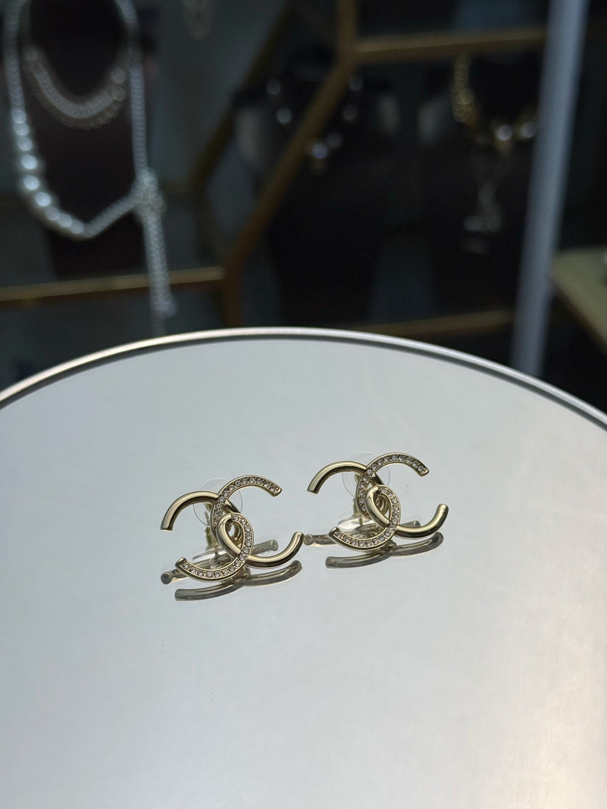 26B New Half-Diamond/Half-Gold Mixed-Media Double-C Earrings