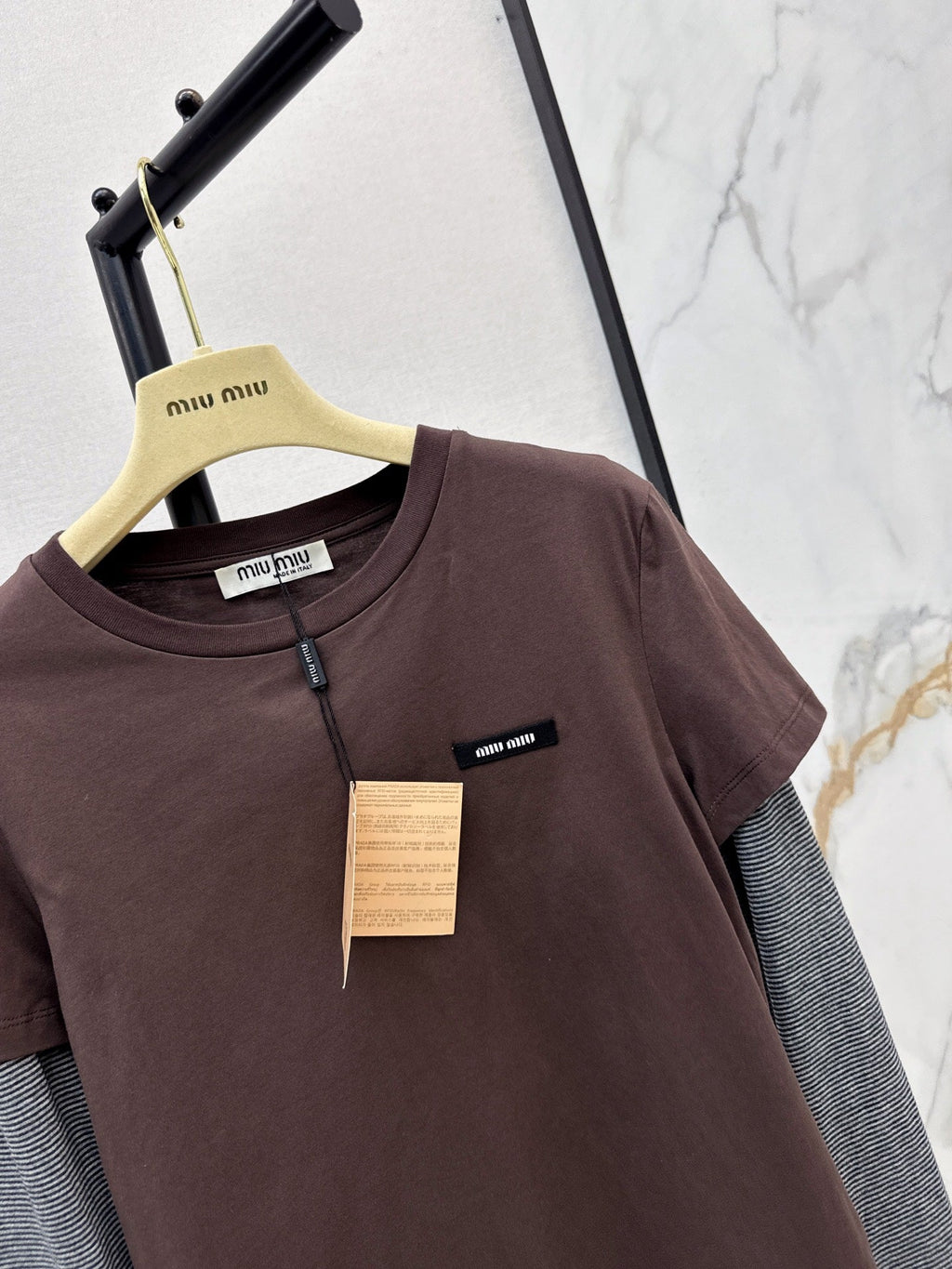 26 Early Autumn Latest Coffee-Colored Faux Two-Piece Patchwork Long-Sleeve T-Shirt