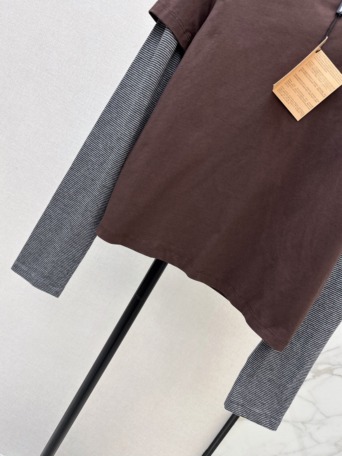26 Early Autumn Latest Coffee-Colored Faux Two-Piece Patchwork Long-Sleeve T-Shirt