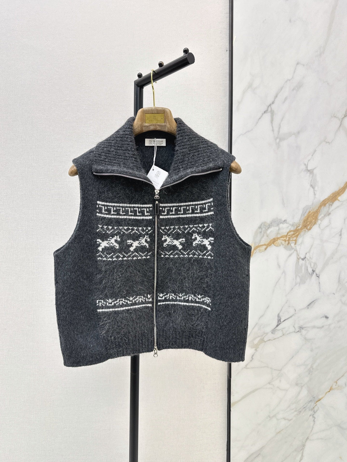 26A must-have Fair Isle style double-faced wool-blend coat with a lapel collar—the latest arrival for the autumn/winter season.