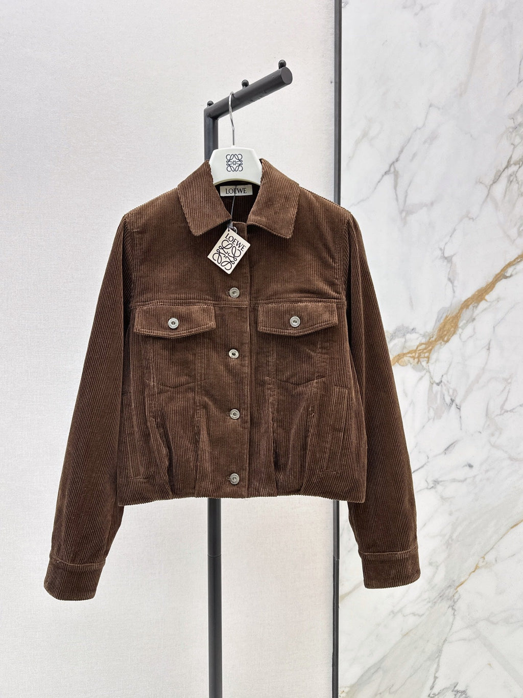 26Latest Autumn/Winter Chestnut Brown Corduroy Balloon-Hem Cropped Jacket