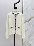 26Latest Autumn/Winter Color-Block Cardigan with Hand-Applied Beading and Round Neck