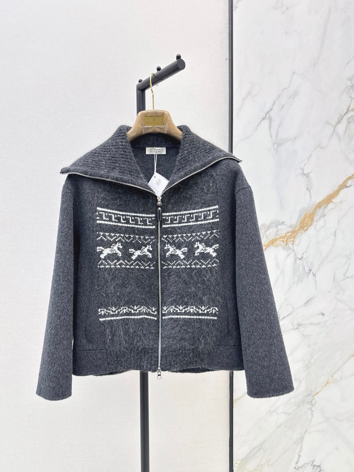 26Must-have for the season: Fair Isle style double-faced wool-blend coat with a classic collar.