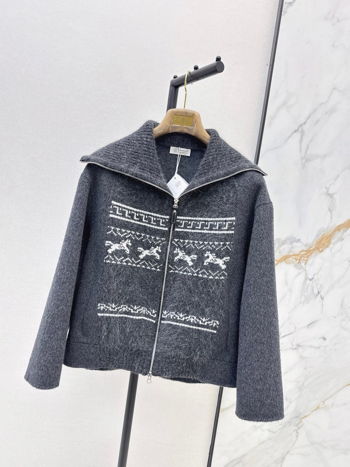 26Must-have for the season: Fair Isle style double-faced wool-blend coat with a classic collar.