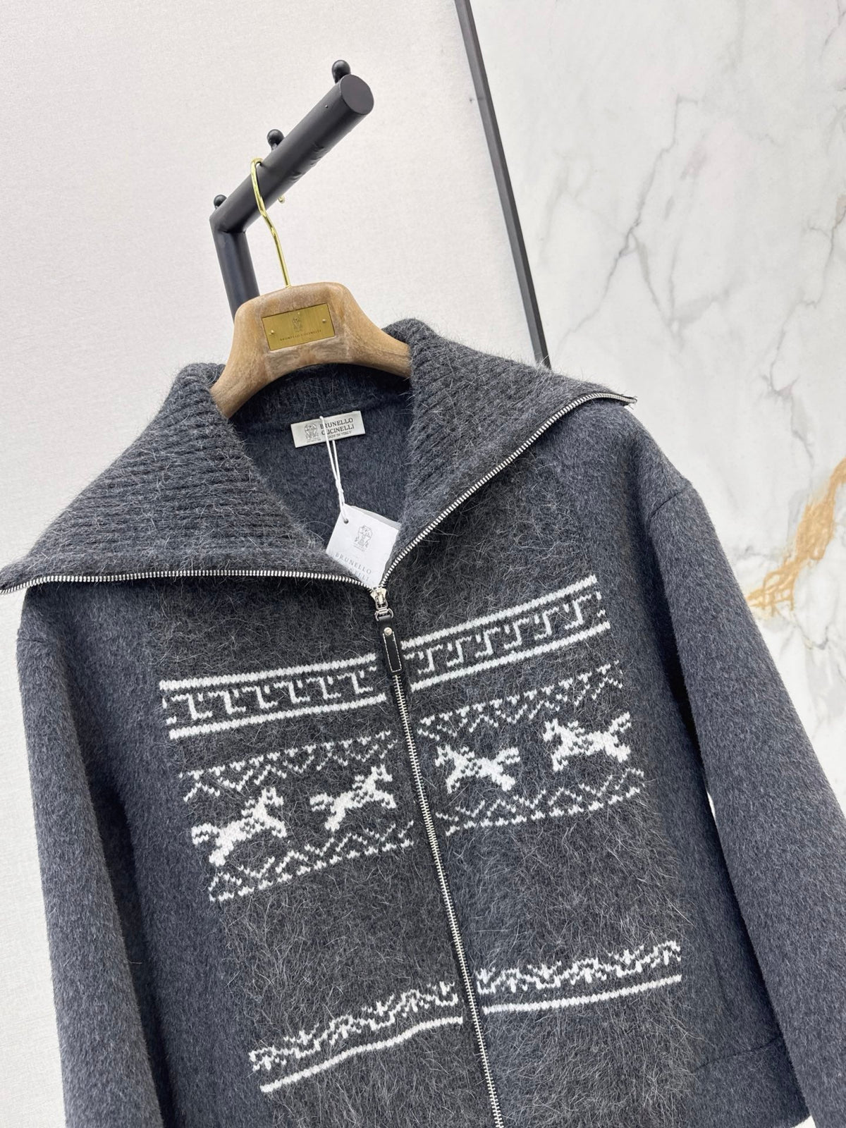 26Must-have for the season: Fair Isle style double-faced wool-blend coat with a classic collar.