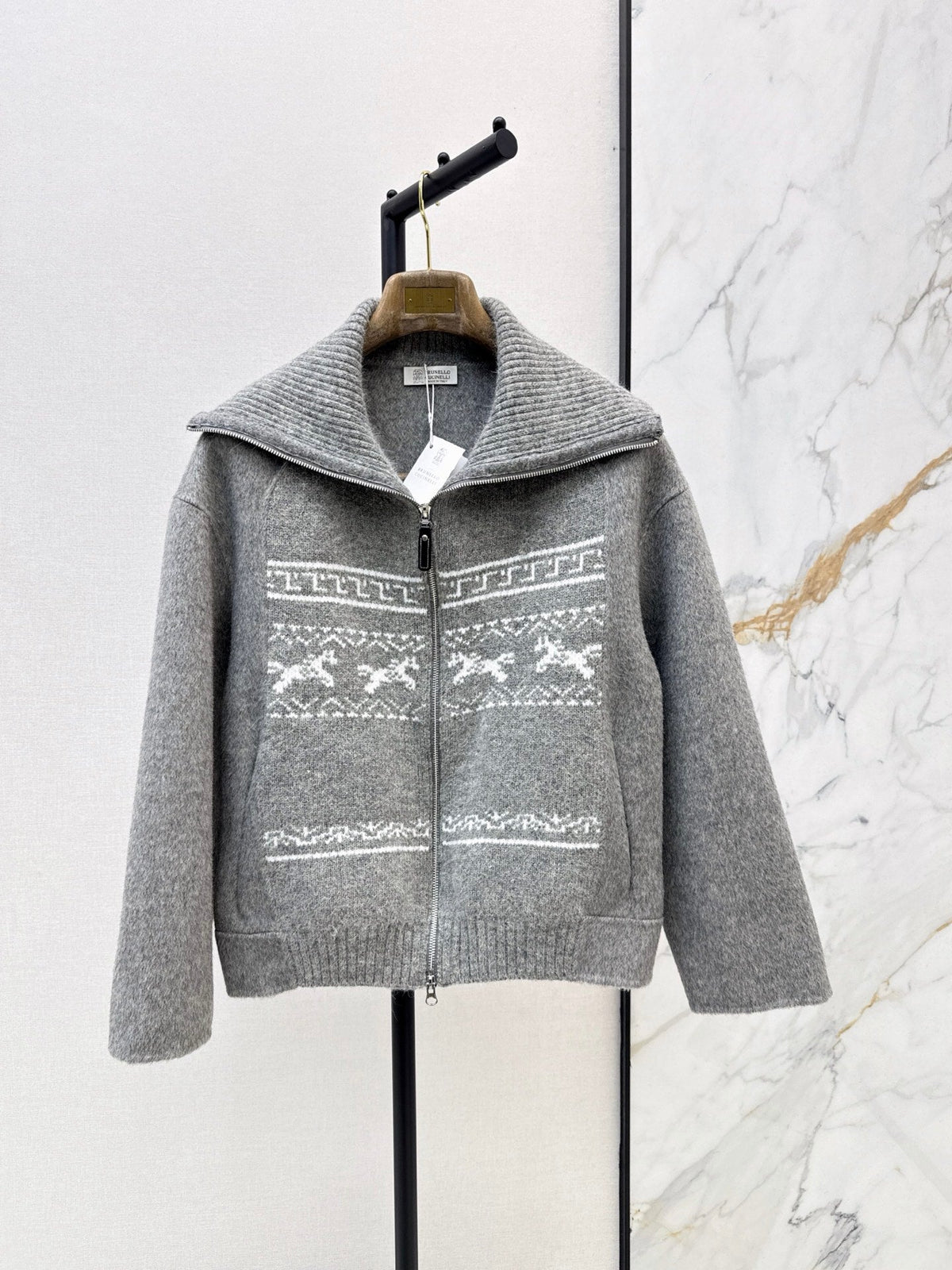 26Must-have for the season: Fair Isle style double-faced wool-blend coat with a classic collar.