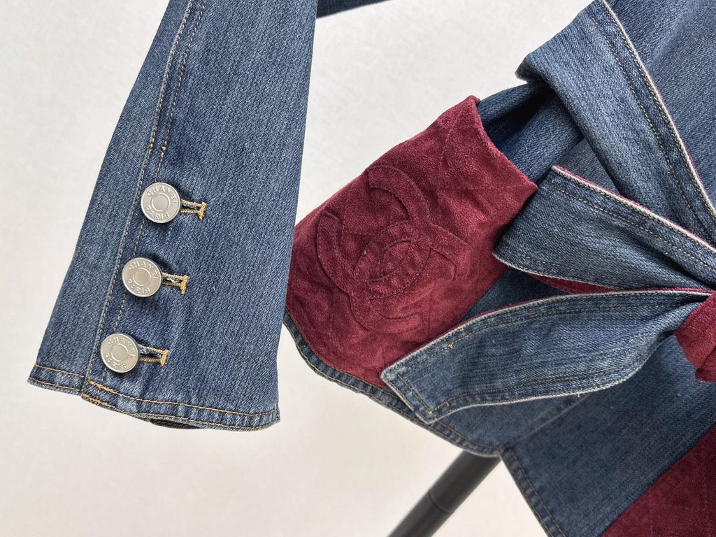 26Latest Autumn/Winter Color-Block Suede-Belt Denim Jacket