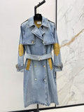 26Latest Autumn/Winter Long Denim Trench Coat with Suede Panel Details