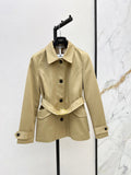 26Latest Autumn/Winter Trench Coat with Metal Ring-Buckle Belt