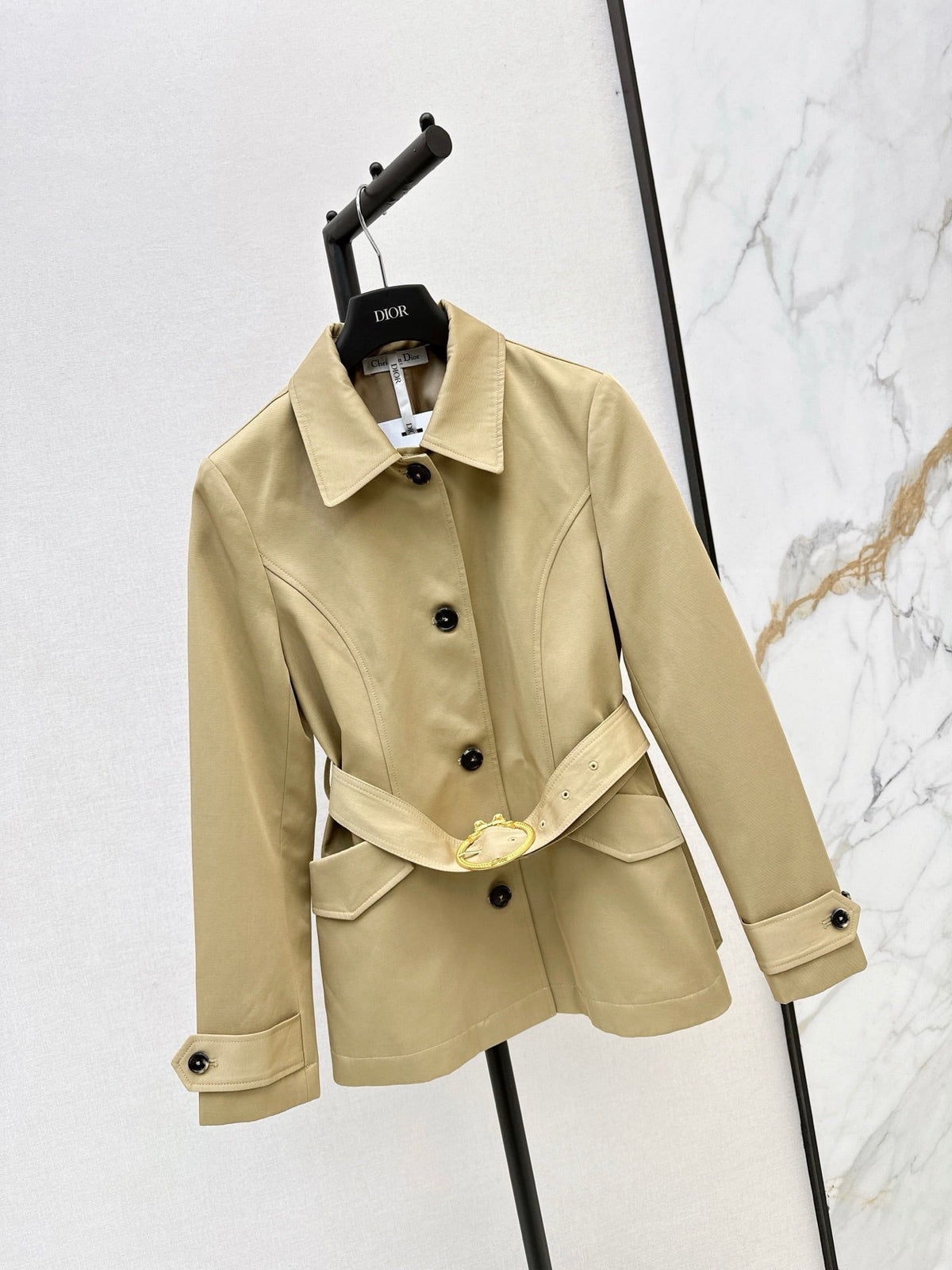 26Latest Autumn/Winter Trench Coat with Metal Ring-Buckle Belt
