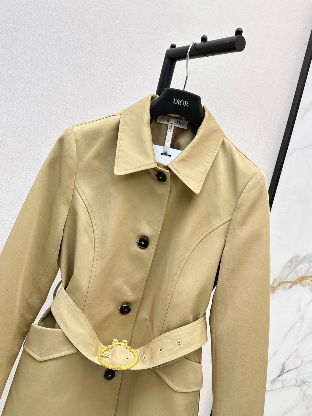 26Latest Autumn/Winter Trench Coat with Metal Ring-Buckle Belt