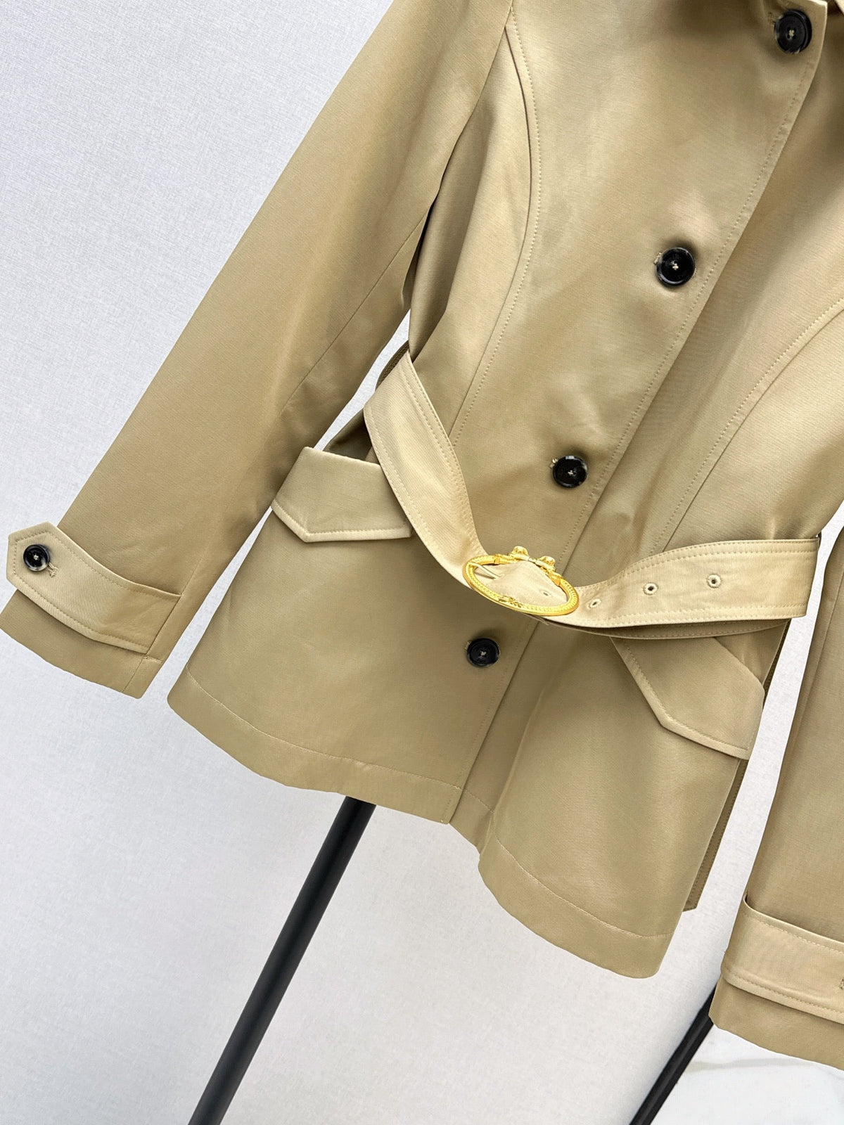 26Latest Autumn/Winter Trench Coat with Metal Ring-Buckle Belt