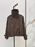 26Latest Autumn/Winter Chocolate Brown Cropped Trench Coat with Stand Collar and Boxy Fit