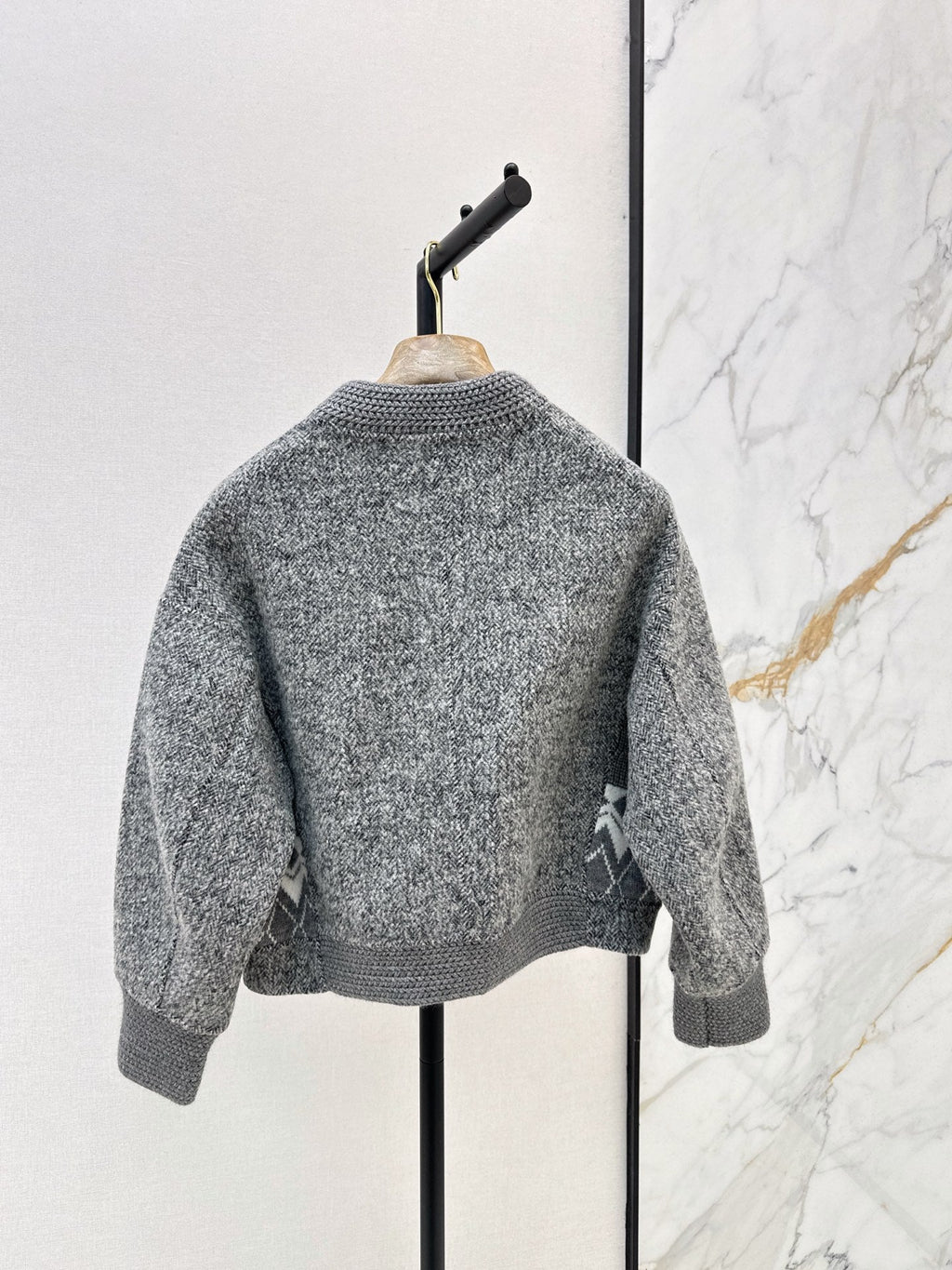 26New Autumn/Winter "Old Money" Style Reversible Wool-Blend Coat with Snowflake Jacquard & Panel Detailing