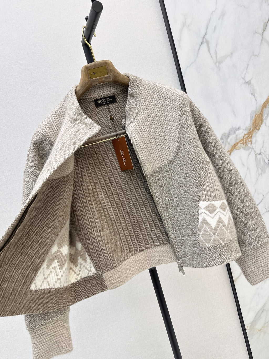 26New Autumn/Winter "Old Money" Style Reversible Wool-Blend Coat with Snowflake Jacquard & Panel Detailing