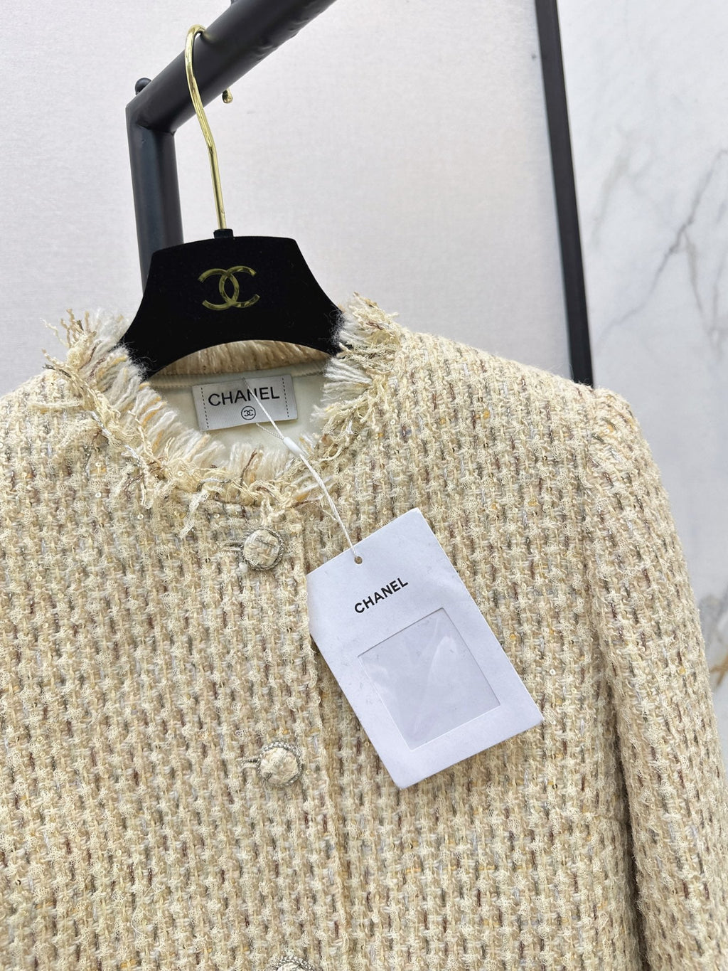26Latest Autumn/Winter "Chanel-style" Tweed Jacket – Sophisticated, Chic, and Elegant (Beige-Apricot Flecked Finish)