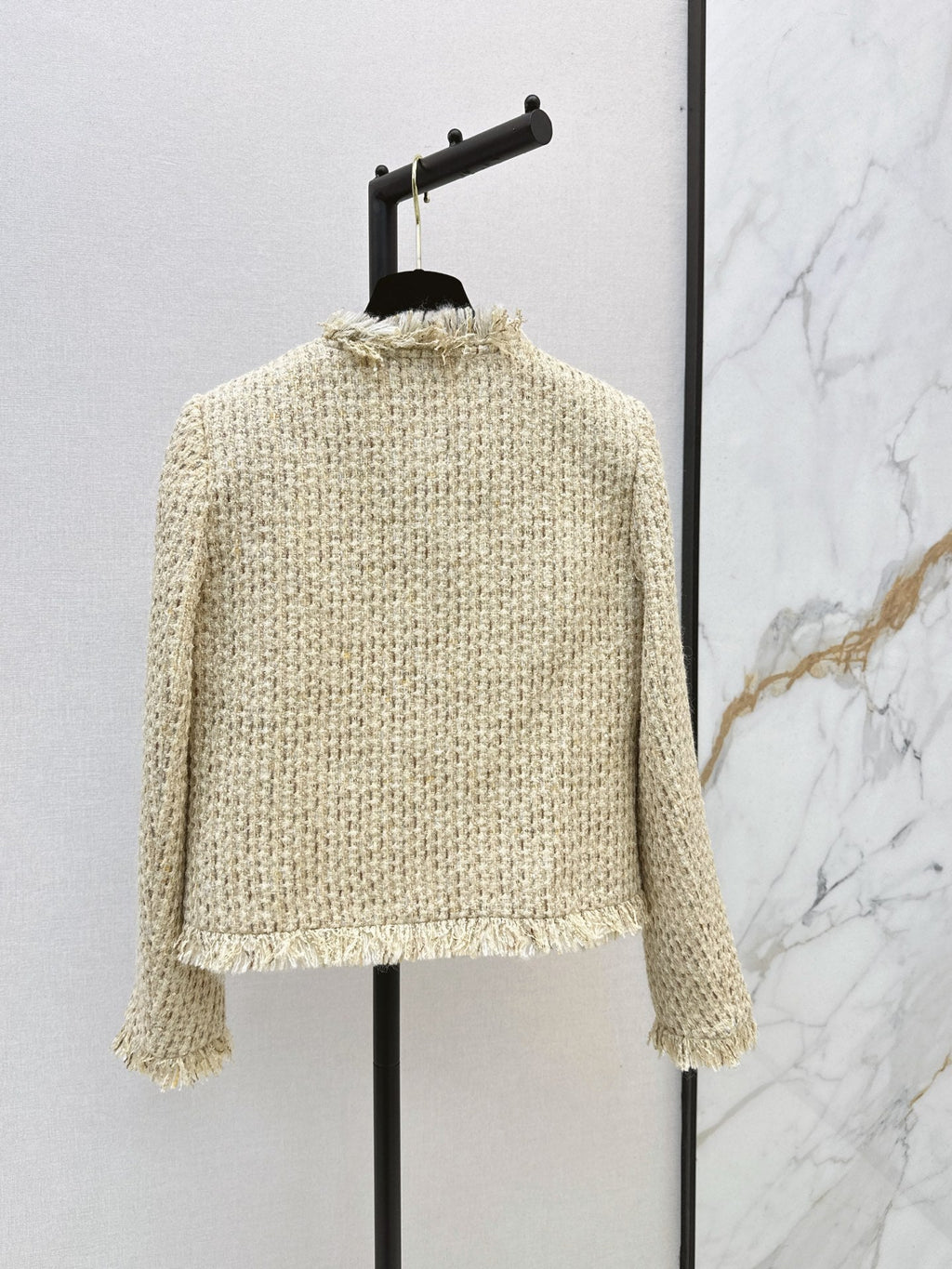 26Latest Autumn/Winter "Chanel-style" Tweed Jacket – Sophisticated, Chic, and Elegant (Beige-Apricot Flecked Finish)