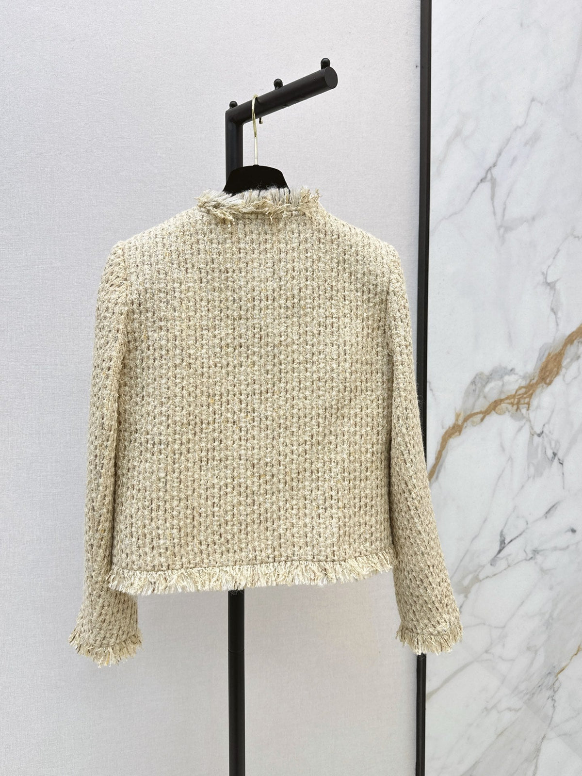26Latest Autumn/Winter "Chanel-style" Tweed Jacket – Sophisticated, Chic, and Elegant (Beige-Apricot Flecked Finish)