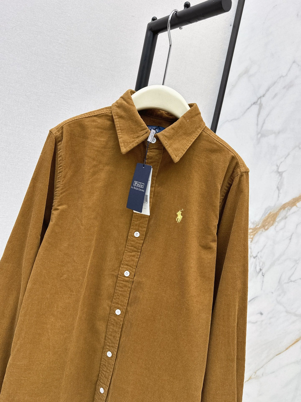 Latest Autumn/Winter Vintage Caramel Corduroy Shirt with Pony Embroidery