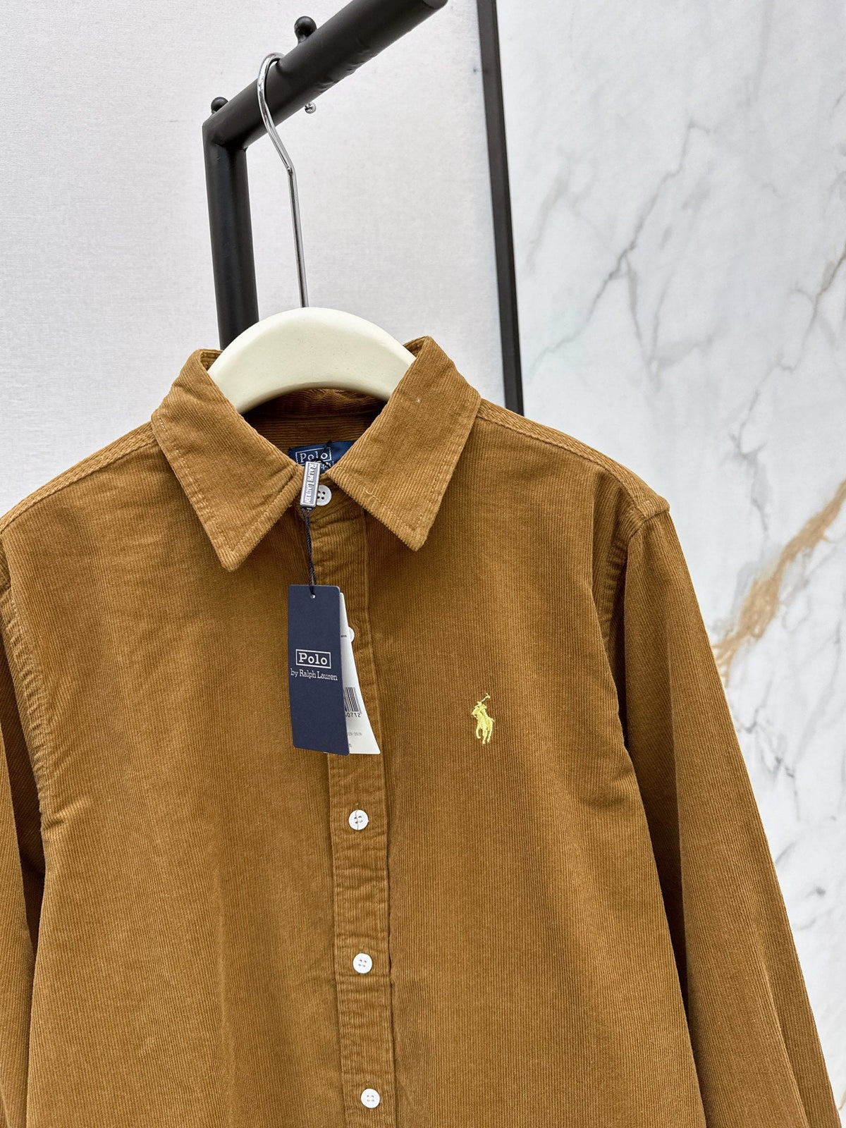 Latest Autumn/Winter Vintage Caramel Corduroy Shirt with Pony Embroidery
