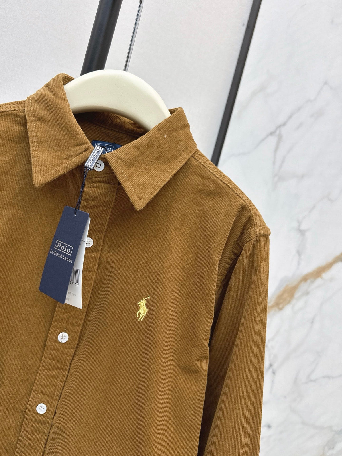 Latest Autumn/Winter Vintage Caramel Corduroy Shirt with Pony Embroidery