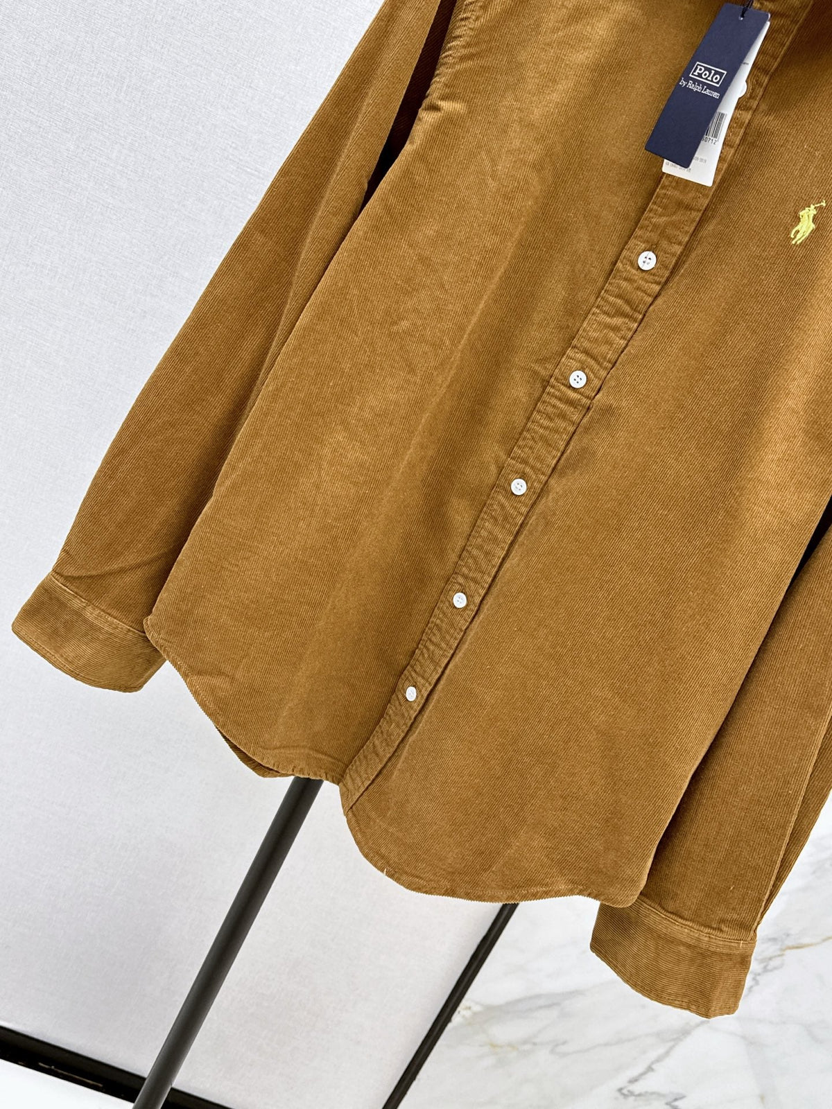 Latest Autumn/Winter Vintage Caramel Corduroy Shirt with Pony Embroidery