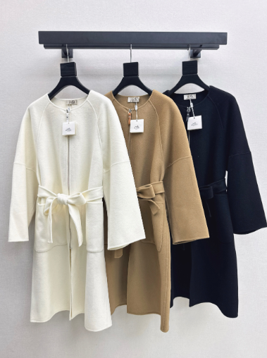 Hermès/26 Early Autumn New Double-Faced Round Neck Long Coat