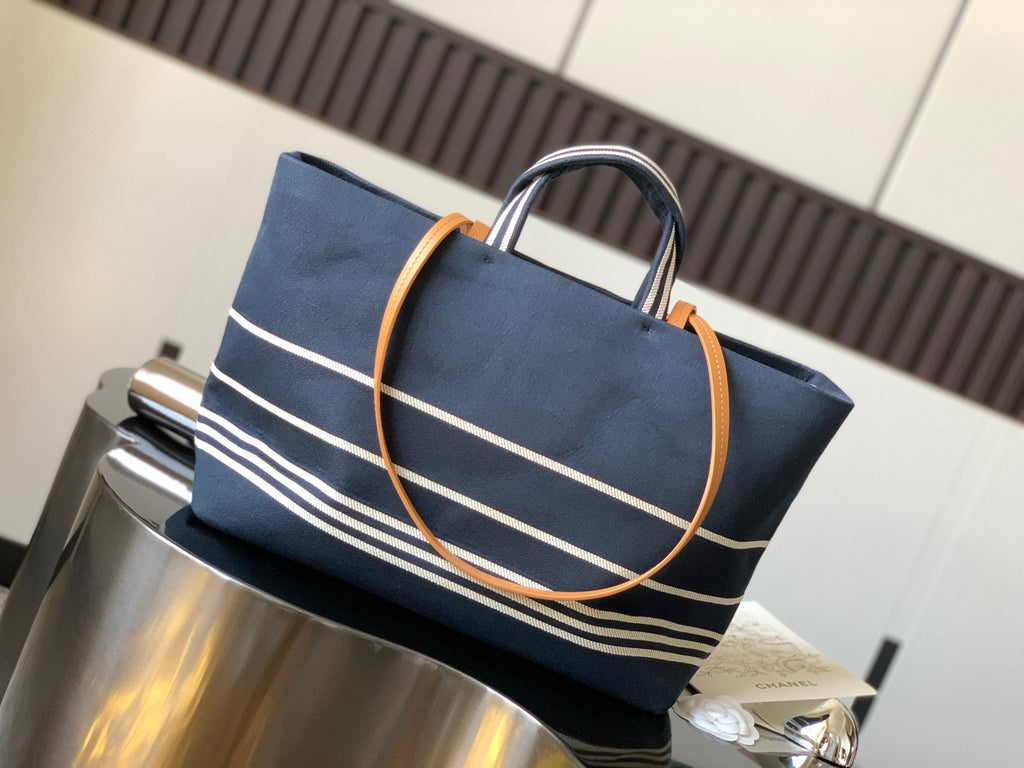 Chanel 2026 Border Tote Bag Blue Brown Denim Canvas Leather