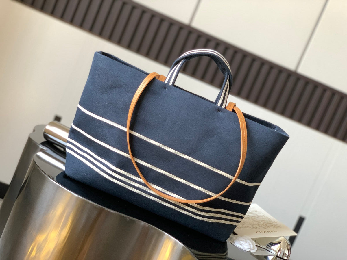 Chanel 2026 Border Tote Bag Blue Brown Denim Canvas Leather