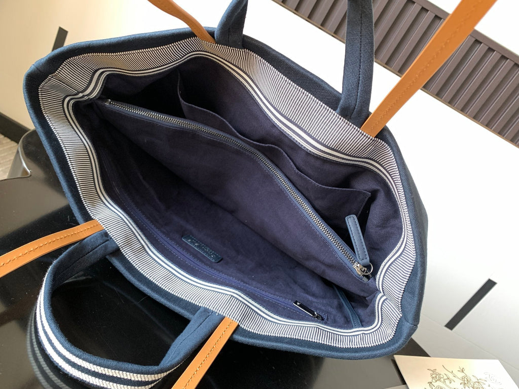 Chanel 2026 Border Tote Bag Blue Brown Denim Canvas Leather