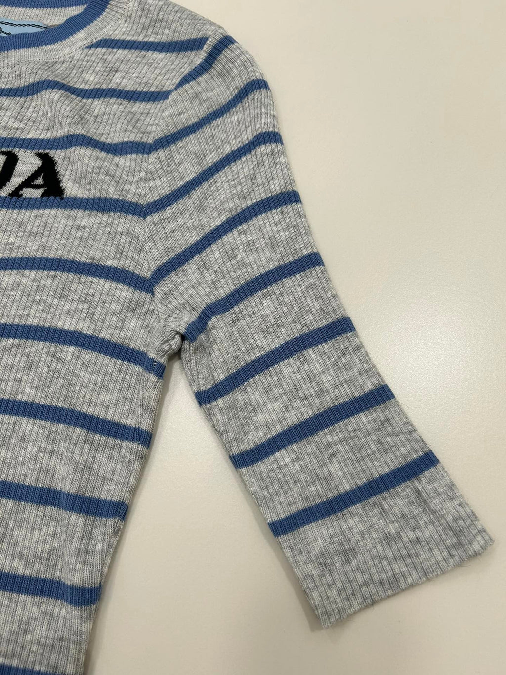 Striped wool knit short-sleeved top