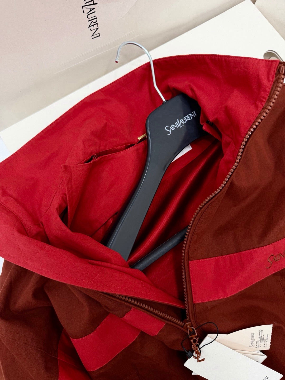 Burgundy Color-Blocked Stand-Up Collar Windbreaker