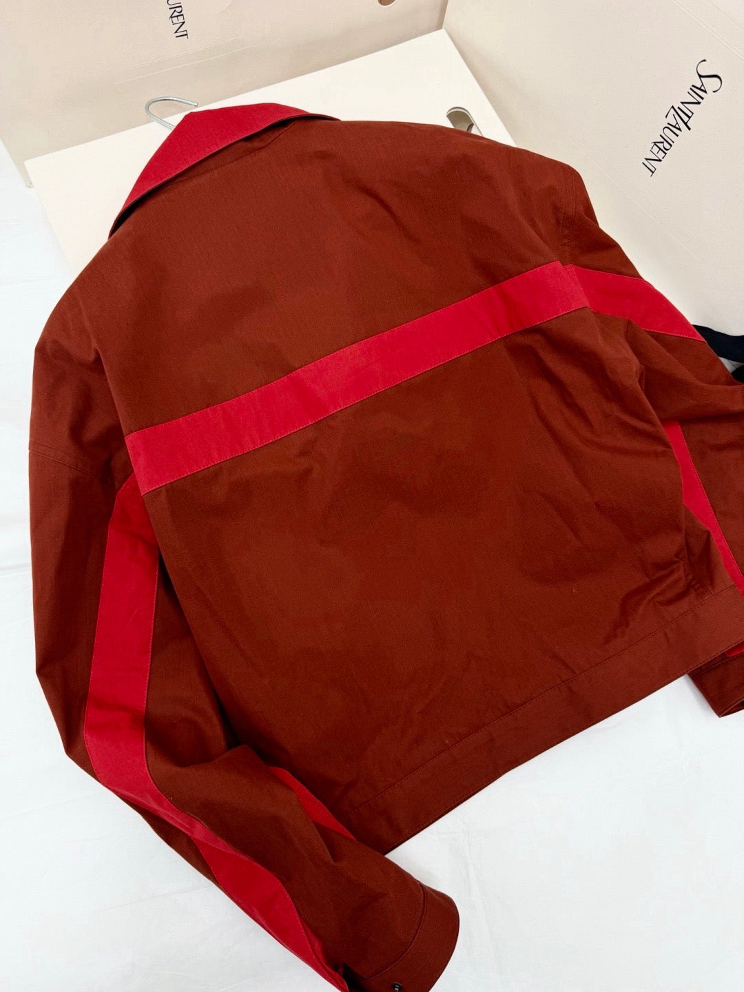 Burgundy Color-Blocked Stand-Up Collar Windbreaker