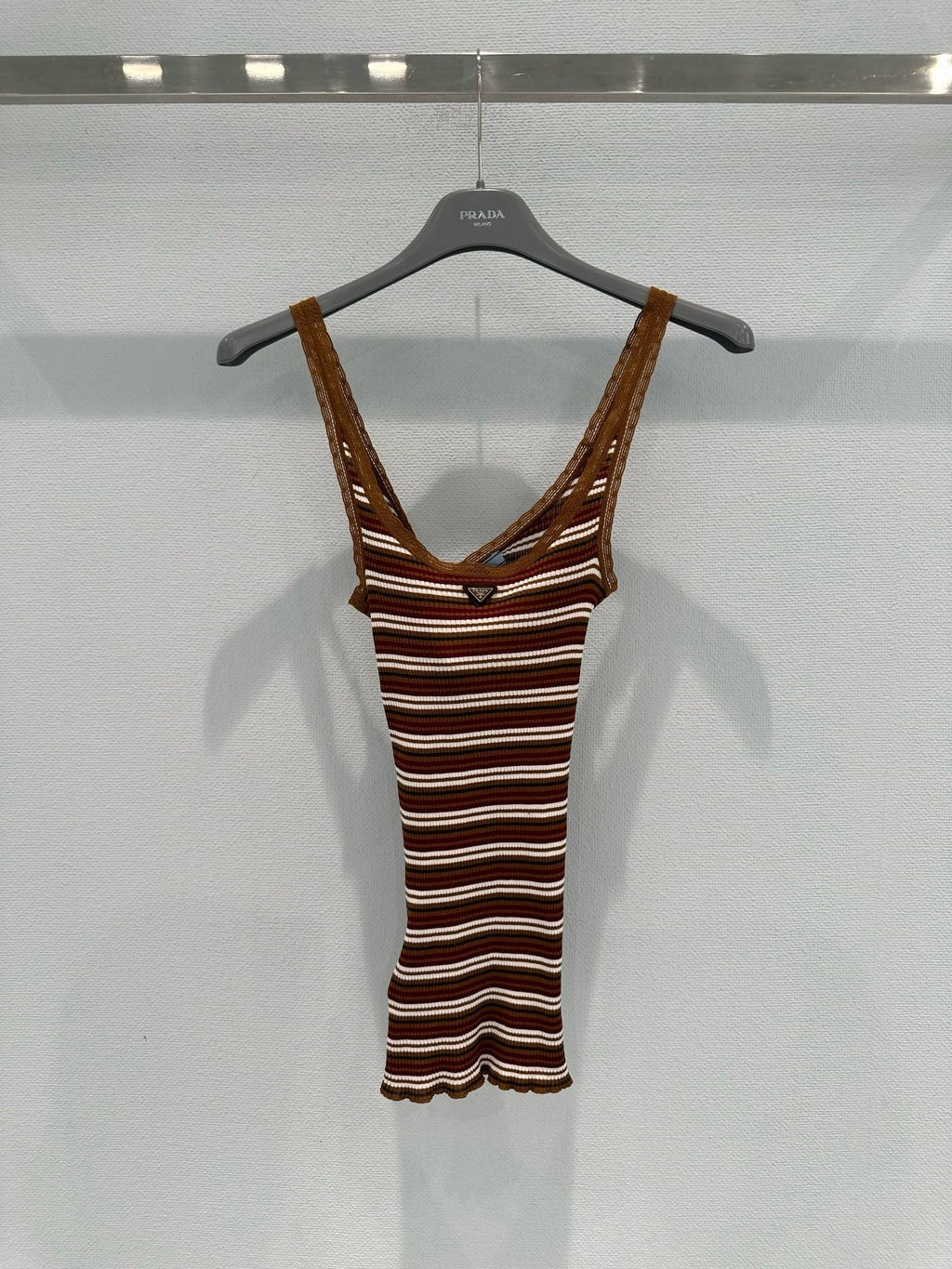 Lace-trimmed striped vest