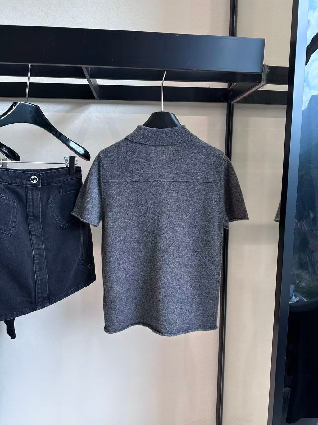 Collared Knit Short-Sleeve Sweater