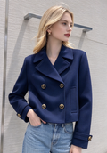 26New Double-Breasted Long-Sleeve Cropped Jacket