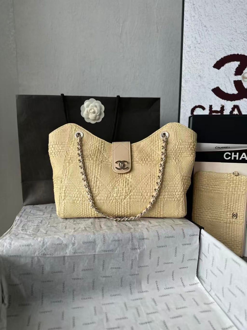 Chanel 2026 Shopping Bag 32cm Braided Raffia Woven Leather