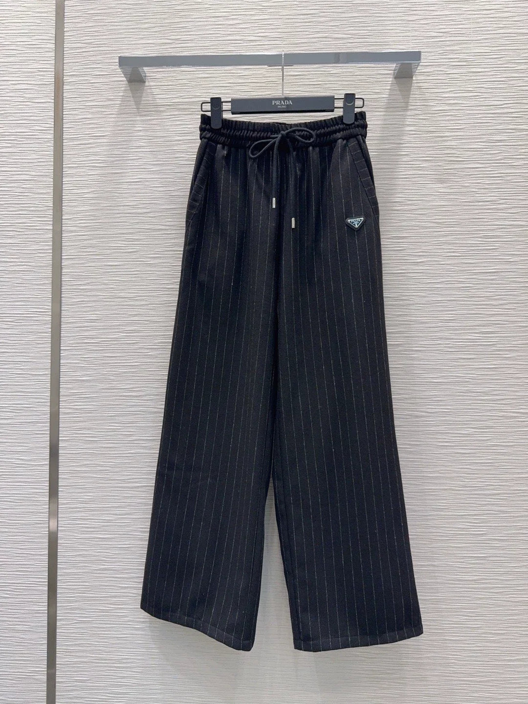 26New Casual Trousers with Triangle Logo and Striped Drawstring