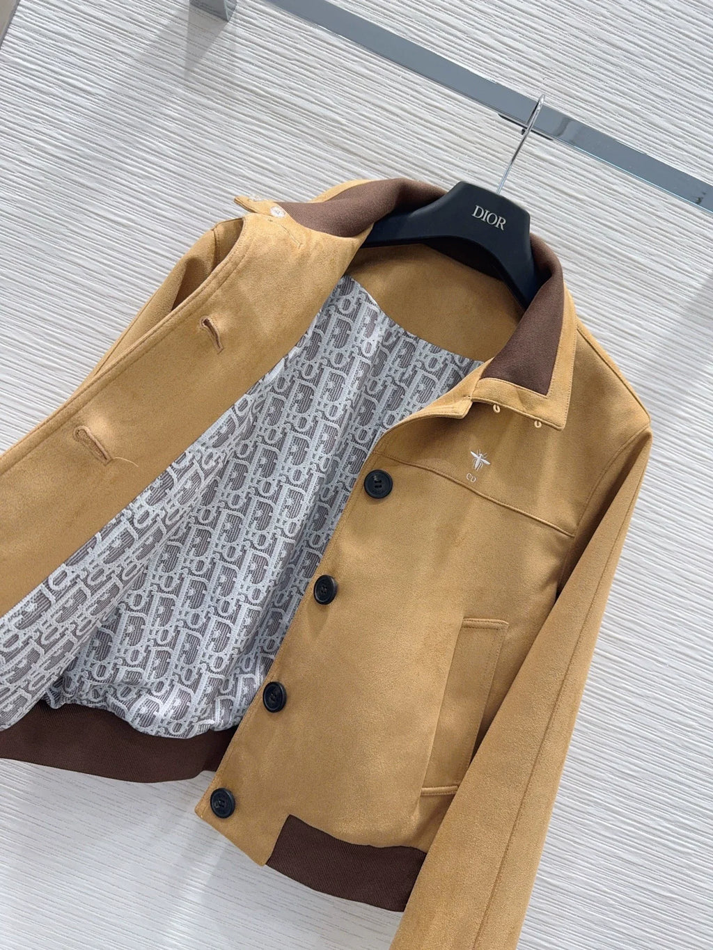 26New Long-Sleeve Faux Suede Jacket with Bee Embroidery