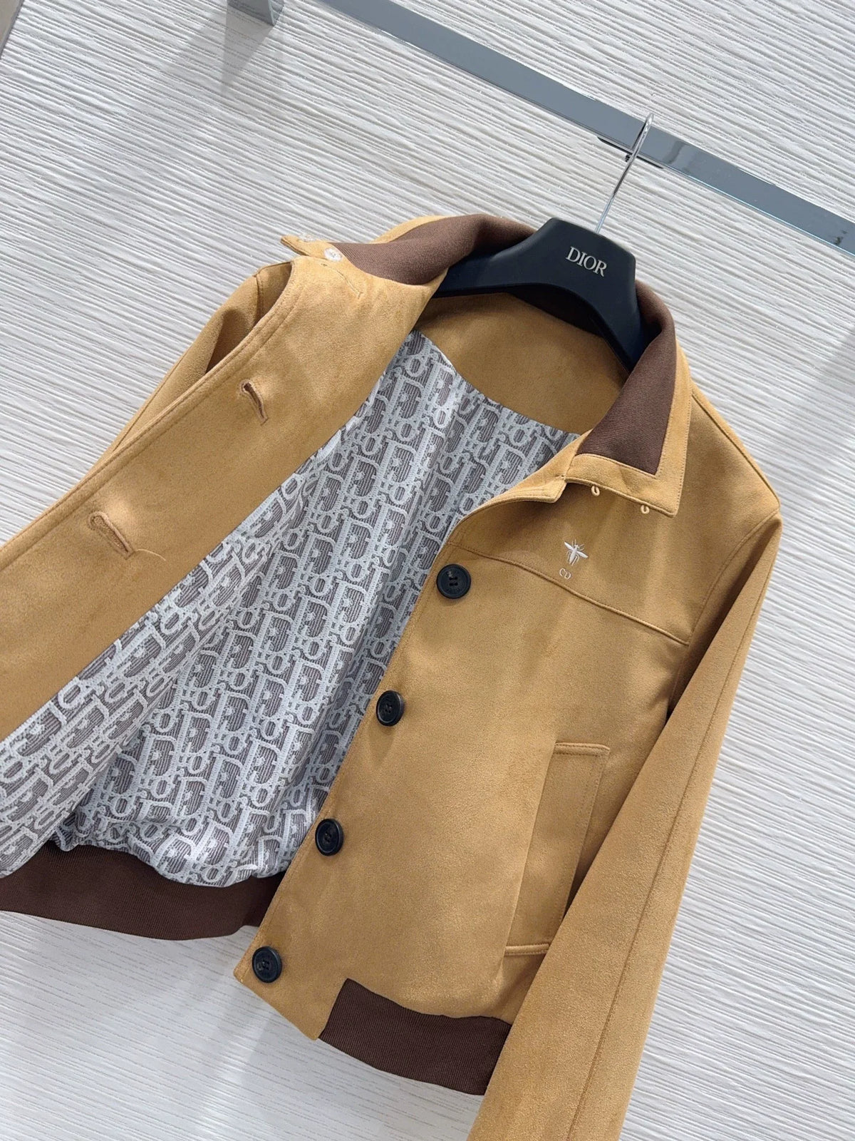 26New Long-Sleeve Faux Suede Jacket with Bee Embroidery