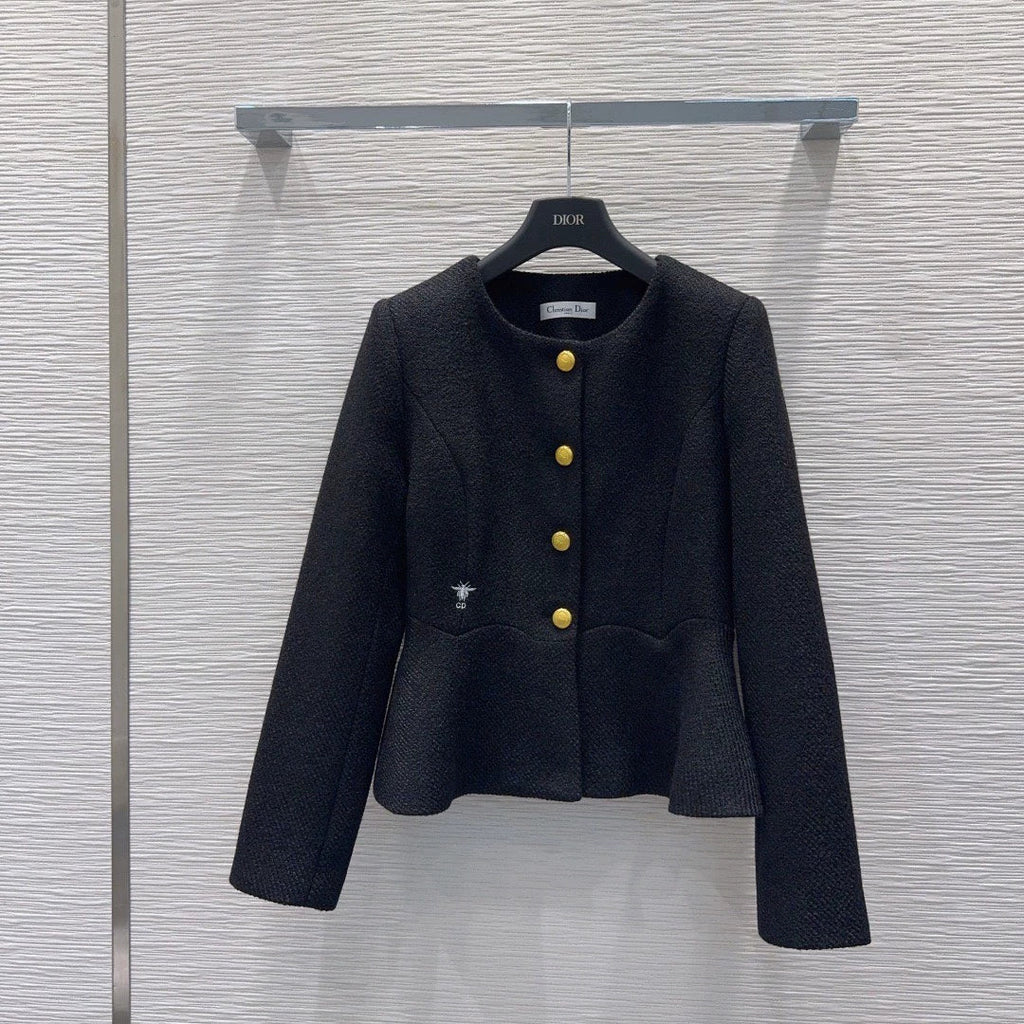 26Long-Sleeve Jacket and Skirt Set with Bee Embroidery and Ruffled Hem