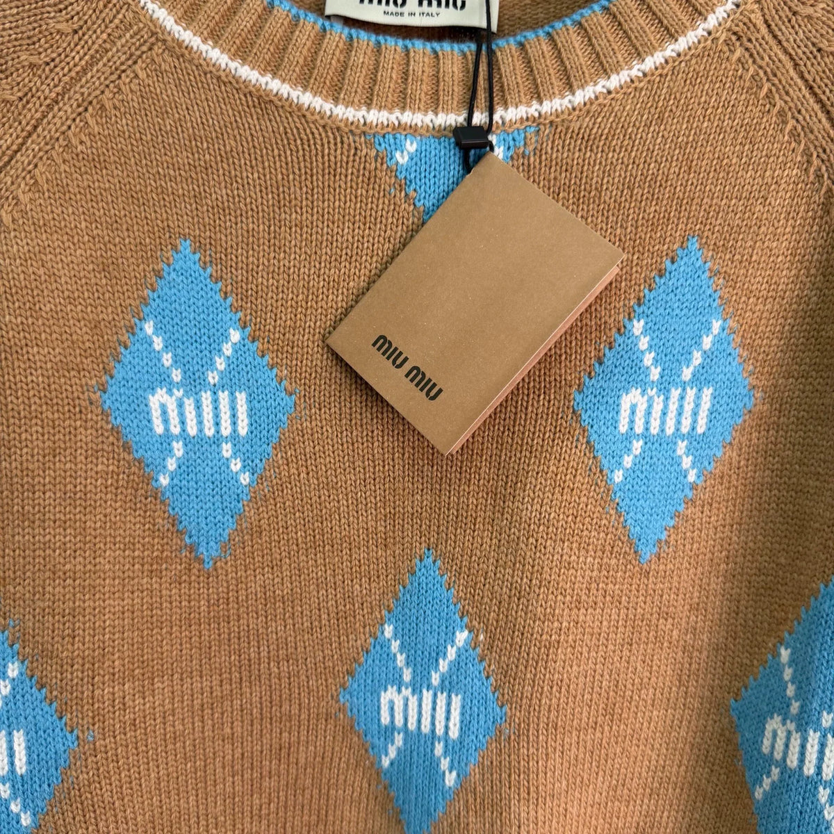MiuMiu/26 New Season Diamond-Pattern & Stripe Knit Sweater