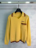 MiuMiu/26 Early Autumn New Color-Block Polo Collar Openwork Knit Top